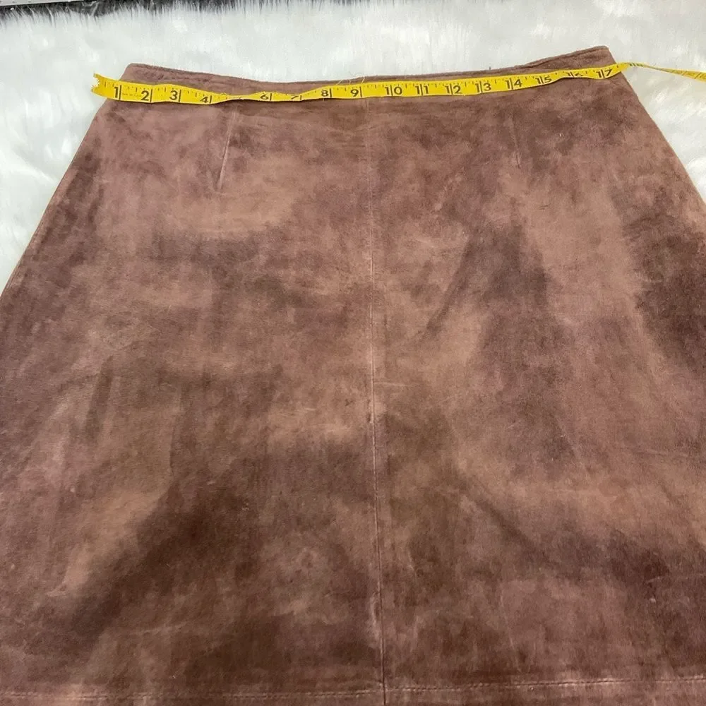 Margaret Godfrey Vintage Y2K Brown 100% Leather Suede Long Maxi Skirt Size 12